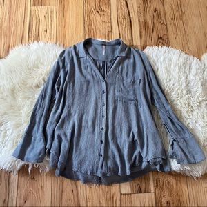 Free People Swingy Flared Sleeve Button Up XS